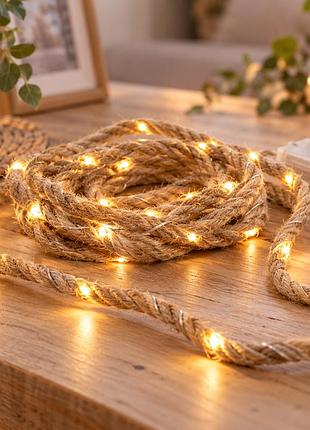 Новогодняя светодиодная гирлянда-канат, 2 м, 40 led, питание от батареек, тёплый белый