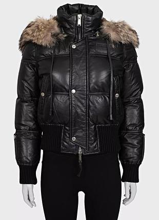 Жіночий пуховик dsquared2 шкіряний з натуральним хутром, чорний