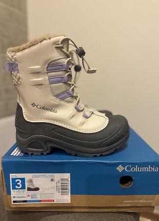 Чоботи дитячі columbia зимові водонепроникні бежеві з фіолетовим, розмір 34 (устілка 21 см)