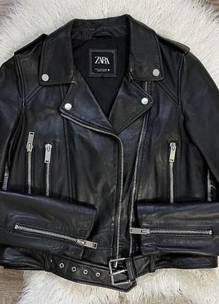 Куртка косуха zara натуральная мягкая кожа ремень