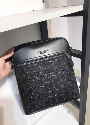 Сумка чоловіча coach чорна шкіряна