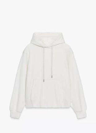 Zara котоновый худи, кремовый худи на флисе zara свитшот zara с капюшоном кофта p.s