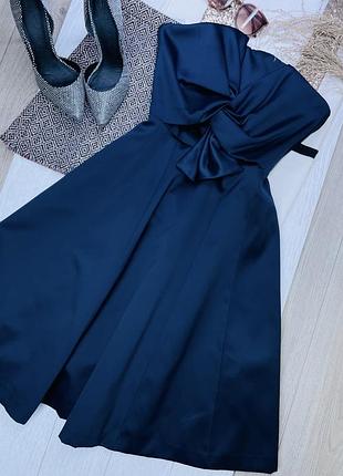Нова вечірня сукня h&m m пишна сукня атласна темно синя сукня з бантом плаття бюстьє
