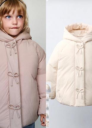 Куртка для дівчаток zara з бантами та капюшоном, бежева