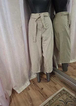 Укороченные с карманами и поясом брюки,  кюлоты👖 большого размера