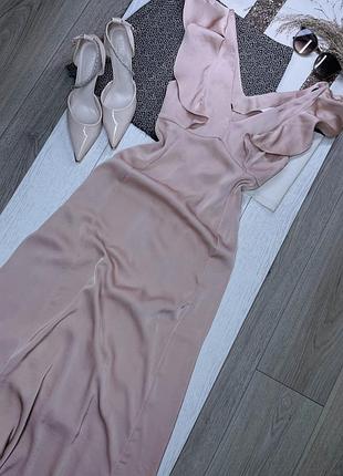 Вечірня сукня h&m xs сатинова сукня комбінація бежева сукня з рюшами приталена сукня трапеція