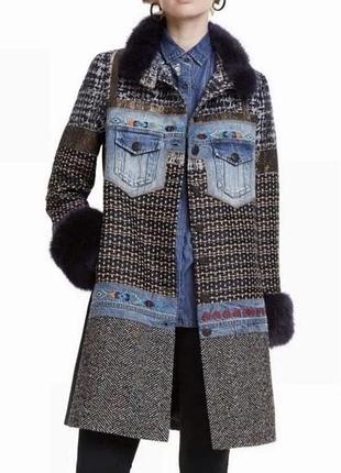 Фірмове комбіноване пальто печворк desigual icon, розмір 38
