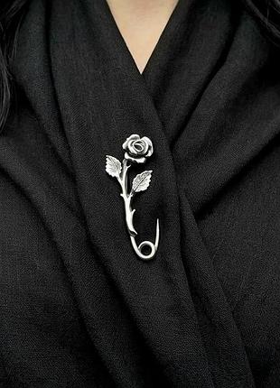 Серебряная брошь заколка роза