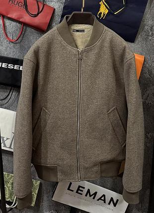Куртка чоловіча бомбер zara man wool jacket бежевий m
