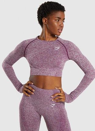 Безшовний укорочений топ з довгим рукавом gymshark (gymshark vital seamless 2.0 long sleeve crop top або adapt fleck)