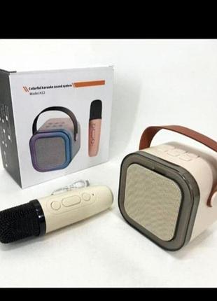 Портативная музыкальная колонка с караоке микрофоном rgb подсветки и зарядка