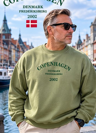Теплый свитшот copenhagen 2002 с начесом - оливковый оверсайз xl 52, скандинавский стиль