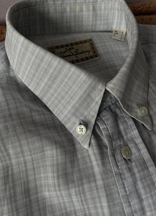 Вінтажна чоловіча сорочка thomas burberry сіра в клітинку з коротким рукавом, бавовна