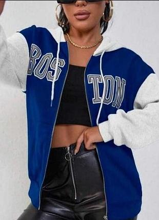 Shein. из англии. в наличии. худи с начесом на молнии с надписью boston.