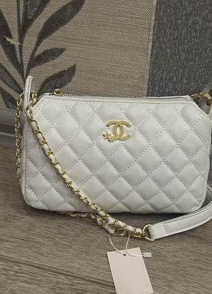 Сумка жіноча chanel стьобана біла 22х15х6 см