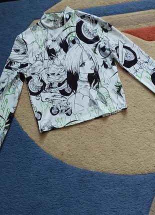 Кроп-топ лонгслив bershka x billie eilish аніме принт, розмір xs-s