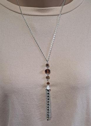Довге кольє з кристалами коньячного кольору  бренду jewellery by design
