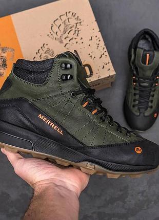 Зимние кожаные кроссовки, спортивные ботинки merrell intercept green olive