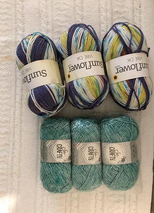 Набір імпортної преміум-пряжі aldi та universal yarn (6 мотків, бавовна/акрил)