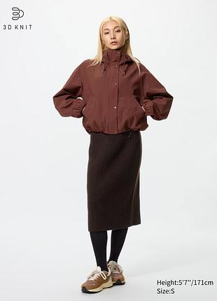 Тепла в'язана спідниця uniqlo 3d knit, темно-коричнева, l/xl