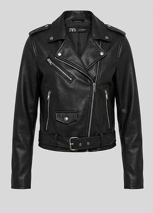 Женская демисезонная куртка косуха zara из экокожи с поясом, размер m