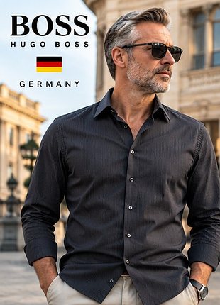Мужская рубашка boss hugo boss slim fit 🇩🇪 оригинал | графитовая в тонкую полоску | xl 52, воротник 46