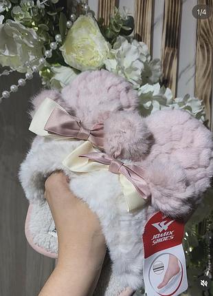 Тапки  жіночі рожеві, бежеві, зелені та сірі розмір 36-41, хутро