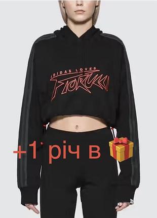 Світшот чорний кофта вкорочений худі з капюшоном adidas fiorucci