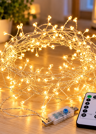Гірлянда "мішура" 3м 100 led warm white / гірлянда на usb з пультом / led-декор