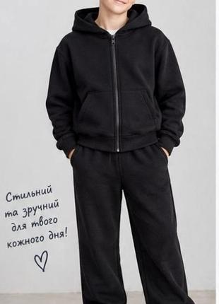 Спортивний костюм оверсайз для підлітків, чорний, утеплений, розмір s-xs