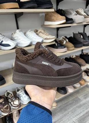 Кросівки puma шоколадні 36-41 єврозима, зимові кроси жіночі на хутрі, кроссівки женские, коричневі кроси, черевики сапожки