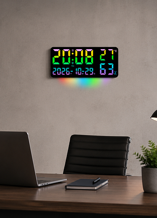 Часы 670750 rgb настенные, настольные / часы с пультом на usb / часы календарь, будильник, t°, влажность