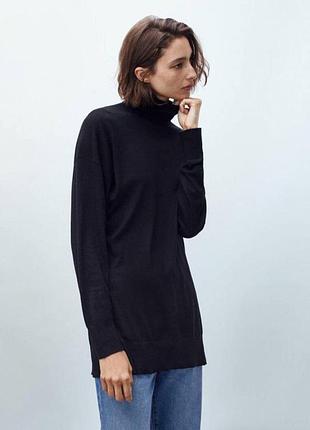 Вовна кашемир чорна подовжена водолазка з високим коміром від massimo dutti.