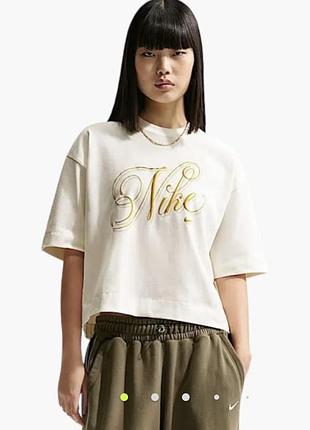 Футболка жіноча nike nsw ss tee boxy script beige ih7607-133