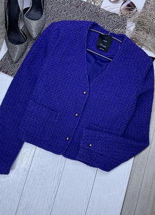 Осінній піджак mango m теплий піджак твідовий вкорочений фіолетовий піджак на ґудзиках