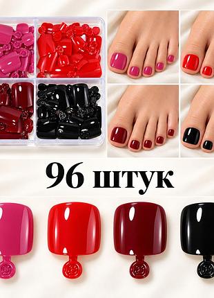 Накладные ногти для педикюра квадратные глянцевые 96 шт td254-6 разноцветные (a9346)
