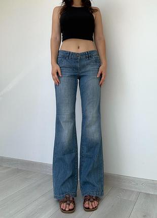 Джинсы esprit 38 40 m l синие голубые низкая средняя талия посадка клеш flared bootcut vintage винтаж 2000ые 90ые ретро y2k