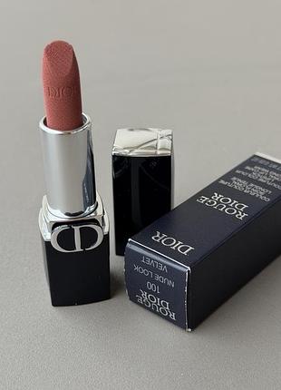 Матова нюдова помада dior rouge velvet 100