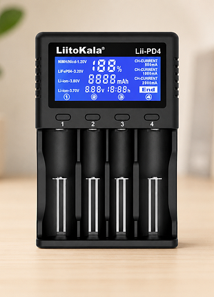 Универсальное зарядное устройство liitokala lii pd4 аа, ааа,18650, 26650, 21700 li-ion c lcd / зарядное устройство с дисплеем