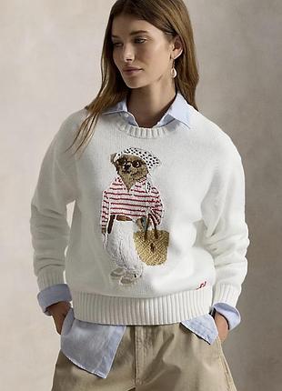 Жіночий білий светр із зображенням культового ведмедика  polo ralph lauren