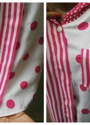 Винтажна блуза на подплечниках,рубашка с капюшоном (мантия)в горохи,полоску,вискоза,4 фото