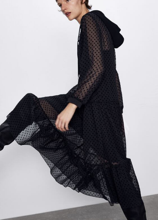 Вільний чорне плаття з капюшоном від zara