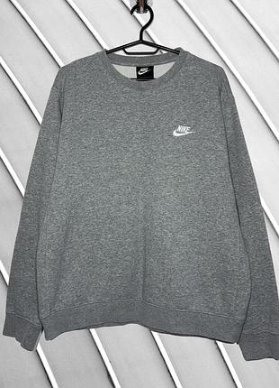 Чоловічий світшот nike m l eu 48 50 uk 38 40 ua 48 50 сірий з вишитим логотипом мікрофлісова кофта джемпер пуловер без капюшона