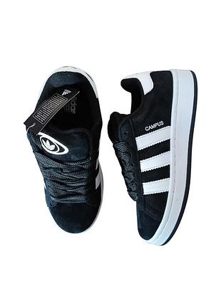 Купить  кроссовки adidas campus 00s black white, натуральная замша