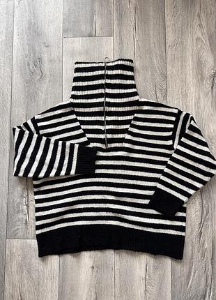 Zara свитер на замке в полоску с/м