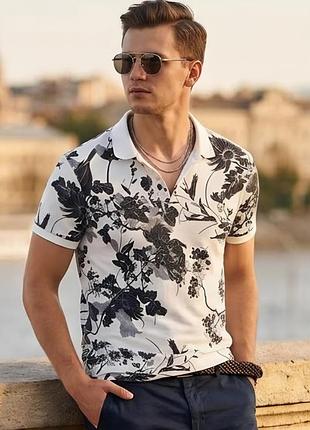 Шикарне чоловіче бавовняне поло у квітковий принт zara man made in portugal, 💯 оригінал