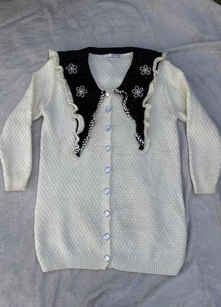 Кардиган жіночий elsa.m молочний з перлинними ґудзиками та декором