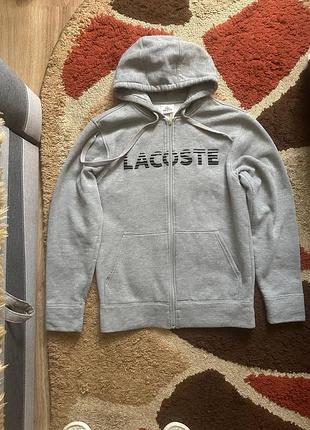 Оригінальне чоловіче зіп-худі lacoste big logo (сіре)
