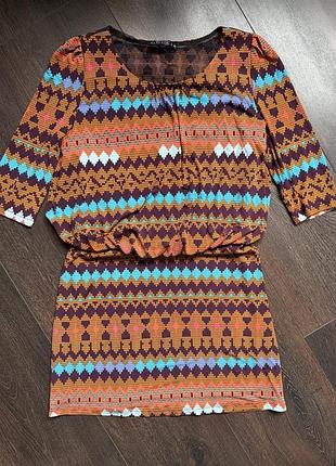 Коротка жіноча сукня gucci з рукавом 3/4, розмір 12 (s/m), бавовна/шовк, різнокольорова