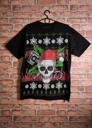 Футболка с черепом новогодняя байкерская skull skeleton